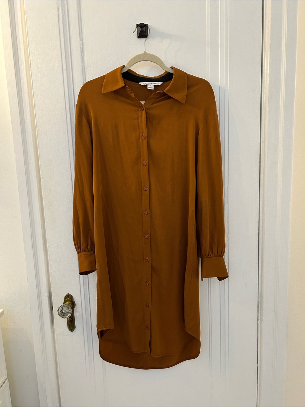 Diane Von Furstenberg Rust Brown Long-Sleeve Button-Front Shirt Dress